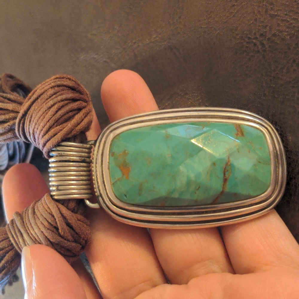 Vintage Elegant 16" Barse sterling silver brown and Turquoise Pendant Necklace - Picture 2 of 6